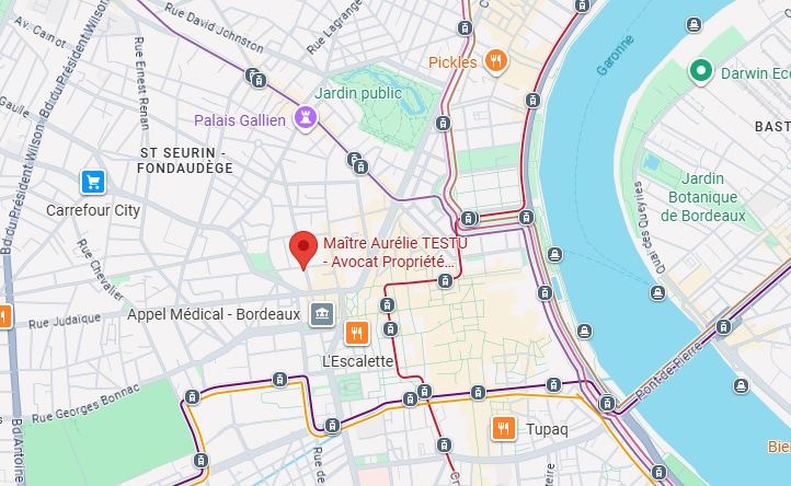 Avocat Bordeaux Maître Aurélie Testu : Plan d'accès Plan de Bordeaux situant le cabinet de Maître Aurélie TESTU entre le Jardin public et la Garonne.