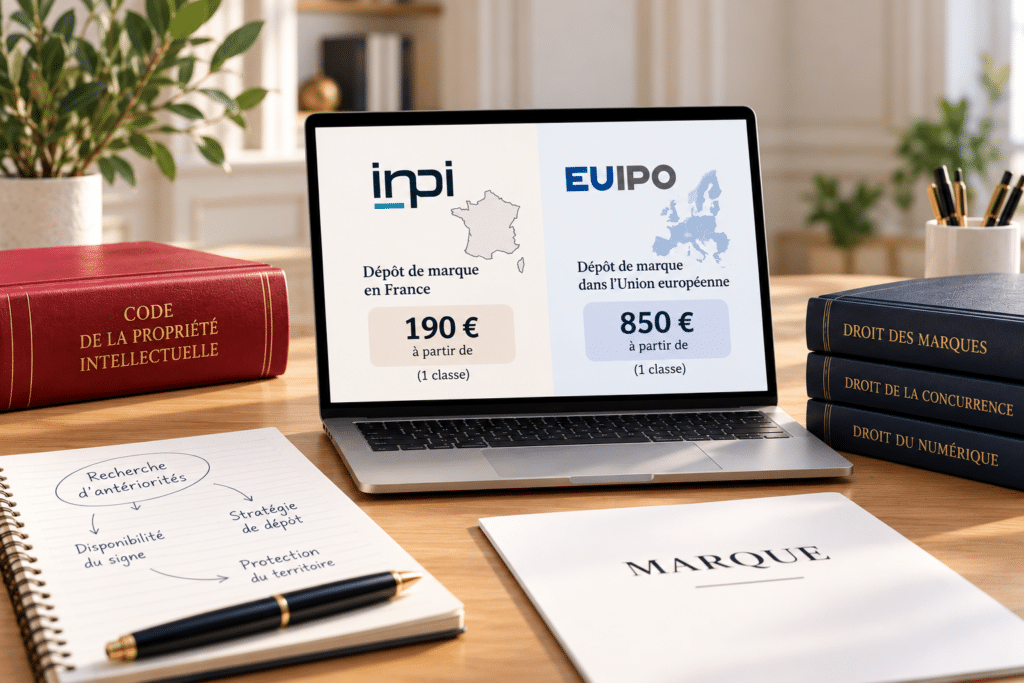 Prix du dépôt de marque en France auprès de l'INPI et dans l'Union européenne auprès de l'EUIPO en 2026